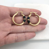 18K Gold Layered 24 mm Black Enamel Cylinder Hoops 21.0347/2