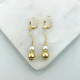 18K Gold Layered Pearl & Texturized Ball Drop Dangle Earrings 21.0348/92