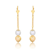 18K Gold Layered Pearl & Texturized Ball Drop Dangle Earrings 21.0348/92