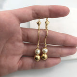 18K Gold Layered Pearl & Texturized Ball Drop Dangle Earrings 21.0348/92