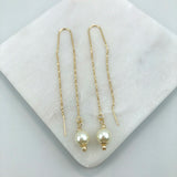 18K Gold Layered 8 mm Pearl Drop In Long Threader Earrings 21.0362/92