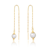 18K Gold Layered 8 mm Pearl Drop In Long Threader Earrings 21.0362/92