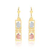 18K Gold Layered Tri-Tone Cuboid Cut Out Elephants Earrings 21.0363