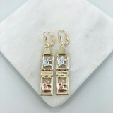 18K Gold Layered Tri-Tone Cuboid Cut Out Elephants Earrings 21.0363