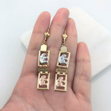 18K Gold Layered Tri-Tone Cuboid Cut Out Elephants Earrings 21.0363