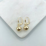 18K Gold Layered 9 mm Stud Ball Lever Back Earrings 21.0369