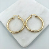 18K Gold Layered 38 mm Diamond Cutting Finish Cylinder Hoops 21.0374