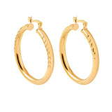 18K Gold Layered 38 mm Diamond Cutting Finish Cylinder Hoops 21.0374