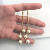 18K Gold Layered Three Pearls Drops In Cluster Dangle Earrings 21.0377/92