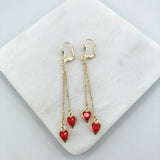 18K Gold Layered Two Rhinestone Hearts Shape Drop Dangle Earrings 21.0378/10