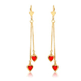 18K Gold Layered Two Rhinestone Hearts Shape Drop Dangle Earrings 21.0378/10