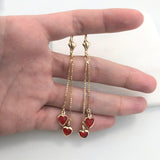 18K Gold Layered Two Rhinestone Hearts Shape Drop Dangle Earrings 21.0378/10