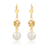 18K Gold Layered Clear CZ Fire Ball With Pearl Drop Wholesale Earrings 21.0381/92