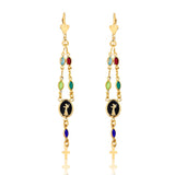 18K Gold Layered Multicolor Rhinestone Dangle Earrings With Black Enamel Baby Jesus Design & Cross Drop 21.0383/17