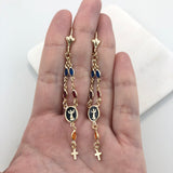 18K Gold Layered Multicolor Rhinestone Dangle Earrings With Black Enamel Baby Jesus Design & Cross Drop 21.0383/17