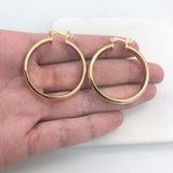 18K Gold Layered 34 mm Diamond Cutting Truncated Cylinder Hoops 21.0387