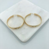18K Gold Filled Oro Laminado 39 mm Diamond Cut Flat Hoops Wholesale 21.0391