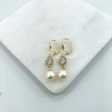 18K Gold Layered Clear Cubic Zirconia & Pearl Lever Back Earrings 21.0405/92