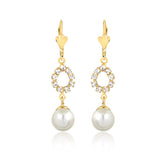 18K Gold Layered Clear Cubic Zirconia & Pearl Lever Back Earrings 21.0405/92