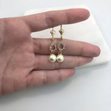 18K Gold Layered Clear Cubic Zirconia & Pearl Lever Back Earrings 21.0405/92