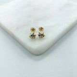 18K Gold Layered Multicolor Enamel Turtle Plug Kids Earrings 21.0414/17