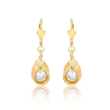 18K Gold Layered Texturized Design w Pearl Earrings 21.0420/92