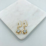 18K Gold Layered Assorted Rhinestone In Texturized Flower Lever Back Earrings 21.0424/1/7/6