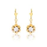 18K Gold Layered Assorted Rhinestone In Texturized Flower Lever Back Earrings 21.0424/1/7/6