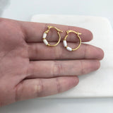 18K Gold Layered 15 mm White Enamel Cylinder Hoops Kids Earrings 21.0427/1