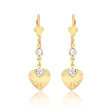 18K Gold Layered Clear CZ w Texturized Heart Design Leverback Earrings 21.0430/1