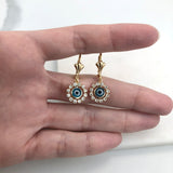 18K Gold Layered Blue Greek Eye in Clear CZ Circle Lever Back Earrings 21.0431/6