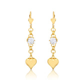 18K Gold Filled Oro Laminado White Rhinestone W Heart Drop Leverback Earrings Wholesale 21.0434/1