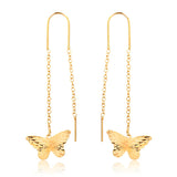 18K Gold Layered Texturized Butterfly Design Long Threader Earrings 21.0449