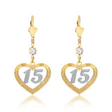 18K Gold Layered Clear CZ W Two Tone Cut Out Heart 15th Earrings 21.0462/1