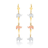 18K Gold Layered Tri-Tone Elephants Dangle Lever Back Earrings 21.0585