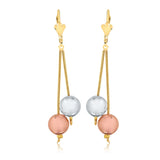 18K Gold Layered Tri-Tone Stud Ball Drop In Dangle Earrings 21.0588