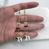 18K Gold Layered White & Red Rhinestone with White Enamel Elephant In TearDrop Dangle Earrings 21.0597/17