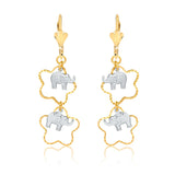 18K Gold Layered Two Tone Elephant In Cut Out Star Shape Dangle Earrings 21.0604