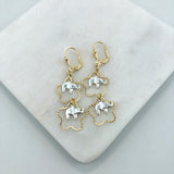 18K Gold Layered Two Tone Elephant In Cut Out Star Shape Dangle Earrings 21.0604