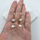 18K Gold Layered Two Tone Elephant In Cut Out Star Shape Dangle Earrings 21.0604