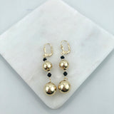 18K Gold Layered Black Rhinestone & Stud Balls Dangle Earrings 21.0606/2