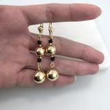 18K Gold Layered Black Rhinestone & Stud Balls Dangle Earrings 21.0606/2