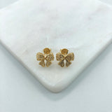 18K Gold Layered Bow Design Push Back Earrings 21.0611