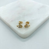 18K Gold Layered Two-Tone Swan Design Push Back Earrings 21.0612