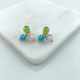 18K Gold Layered Multicolored Flower Design Push Back Earrings Wholesale 21.0615/17