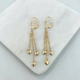 18K Gold Layered Twist Chain Tassel Cluster Earrings With Three Hearts 21.0619