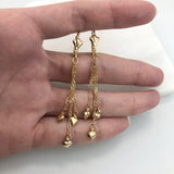 18K Gold Layered Twist Chain Tassel Cluster Earrings With Three Hearts 21.0619