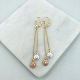 18K Gold Layered Snake Chain Link Cluster Earrings With Tri-Tone Sun Drops 21.0621