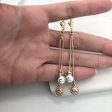 18K Gold Layered Snake Chain Link Cluster Earrings With Tri-Tone Sun Drops 21.0621