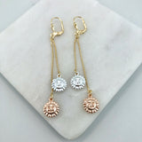 18K Gold Layered Snake Chain Link Cluster Earrings With Tri-Tone Sun Drops 21.0623